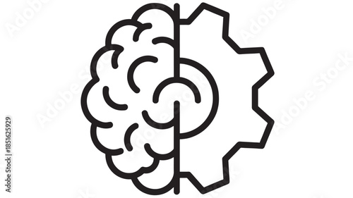 Brain and gear combination graphic design element on transparent background silhouette