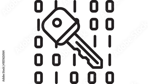 Digital security key icon with binary code perfect for design on transparent background silhouette