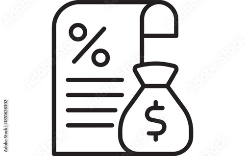 Financial report with money bag icon line art design on transparent background silhouette