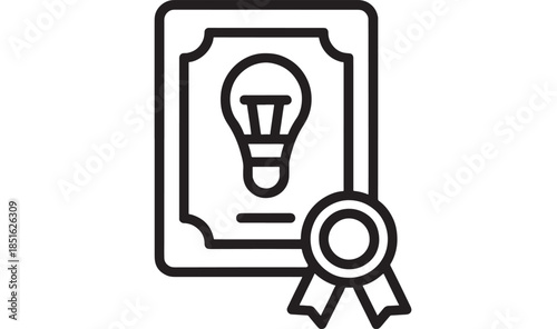Award certificate with lightbulb and ribbon ideal for design on transparent background silhouette