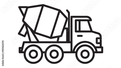 Simple line art illustration of a concrete mixer truck on transparent background silhouette
