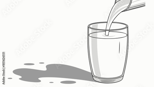 Pouring water into a glass creating a spill on the surface.