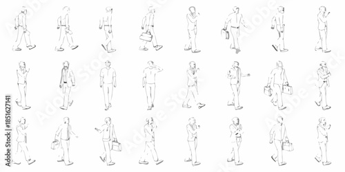 Collection of minimalist line art illustrations depicting diverse people in business attire