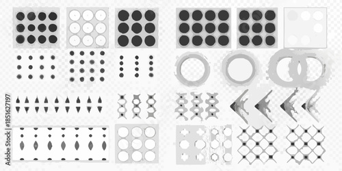 Assorted patterns of dots circles and geometric shapes in grayscale