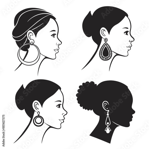Diverse hairstyles with earrings