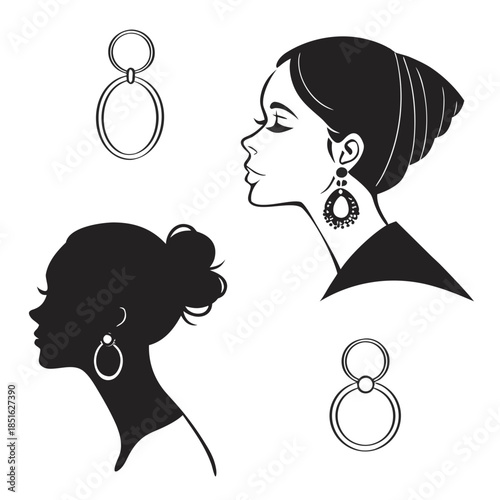 Silhouette of women with earrings