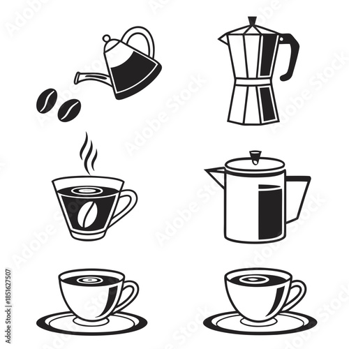 Coffee brewing and serving illustration
