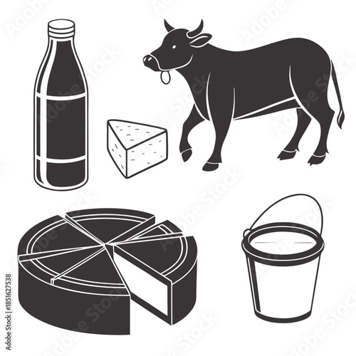 Dairy products and cow illustration