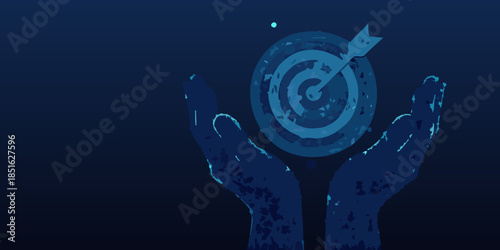 Hands cradling a target with an arrow symbolizing achievement and focus