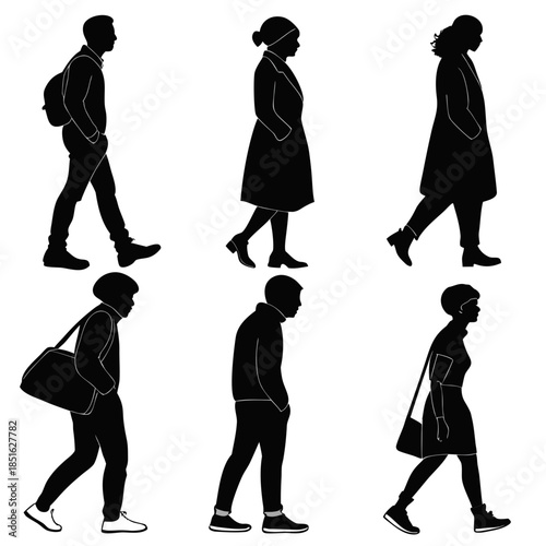 Silhouettes of people walking