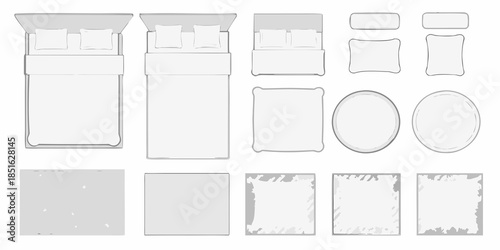 Top down view of bedroom furniture including beds pillows and rugs