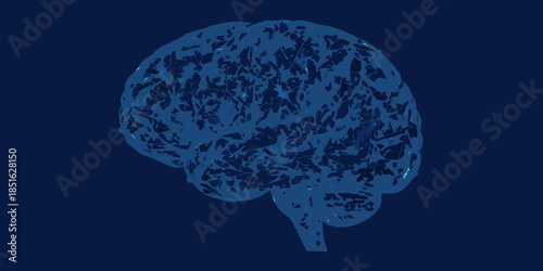 A stylized illustration of a human brain against a dark blue background