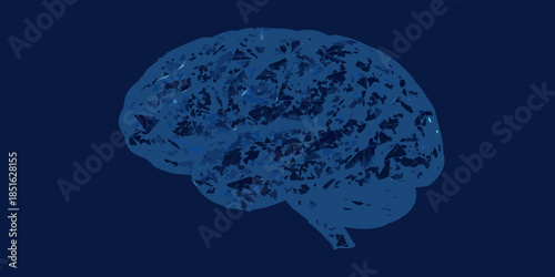 Illustration of a human brain depicted in a monochromatic blue color scheme