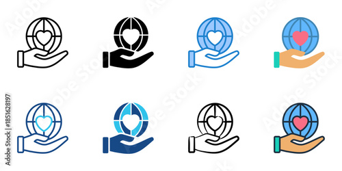 Philanthropy icons set multiple style collection.
