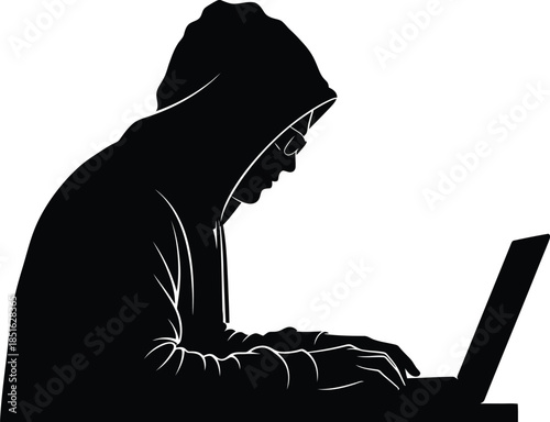 Hooded figure on laptop