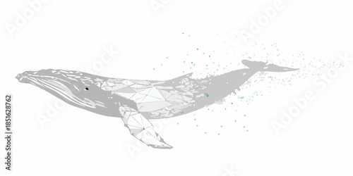 A polygonal illustration of a whale breaching the surface of water