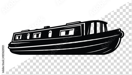 Classic narrowboat canal boat traditional British waterway vessel isolated on transparent background for design projects