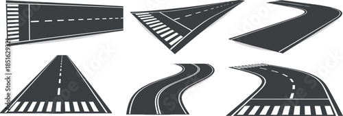 Road Highway Street Design Elements Perspective Collection with vector illustration