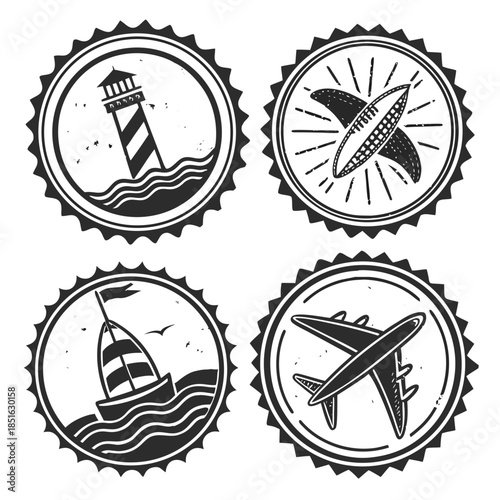 Set of nautical and aviation badges