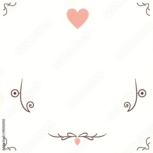 Pink heart symbol with decorative swirls and filigree elements on white background
