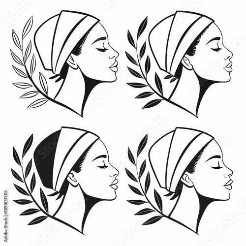 Classic female silhouettes with laurel wreath