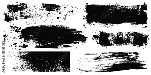 Abstract design with bundle of different ink brush strokes .Paintbrush set template. Grunge brushes collection. Brush stroke paint border in ,Dirty textures of banners, boxes, frames, Painted texture