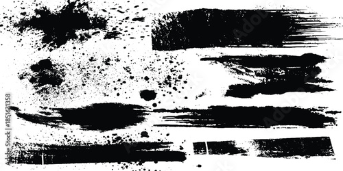 Abstract design with bundle of different ink brush strokes .Paintbrush set template. Grunge brushes collection. Brush stroke paint border in ,Dirty textures of banners, boxes, frames, Painted texture