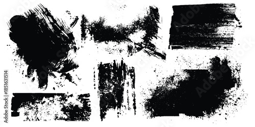 Abstract design with bundle of different ink brush strokes .Paintbrush set template. Grunge brushes collection. Brush stroke paint border in ,Dirty textures of banners, boxes, frames, Painted texture