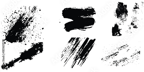 Abstract design with bundle of different ink brush strokes .Paintbrush set template. Grunge brushes collection. Brush stroke paint border in ,Dirty textures of banners, boxes, frames, Painted texture
