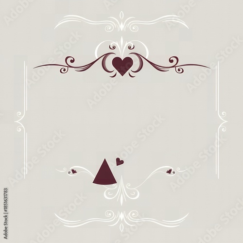 Elegant graphic borders with heart motifs and triangular shapes on a soft beige background
