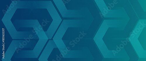 Digital green futuristic technology concept with hexagons. Digital hexagonal blue abstract background. Geometric stripe line art design for poster, brochure, cover, banner, website, header