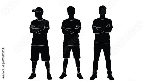 Collection of three male silhouettes standing with arms crossed in different styles