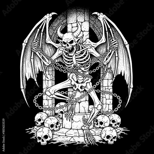 Demonic Skeleton Creature with Wings and Chains.