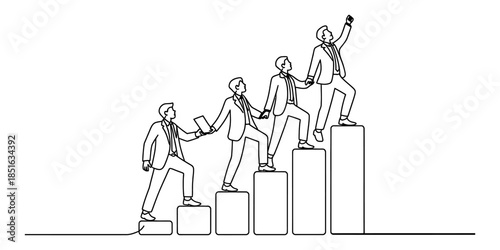 Four businessmen climbing to success through teamwork and collaboration Vector, illustration