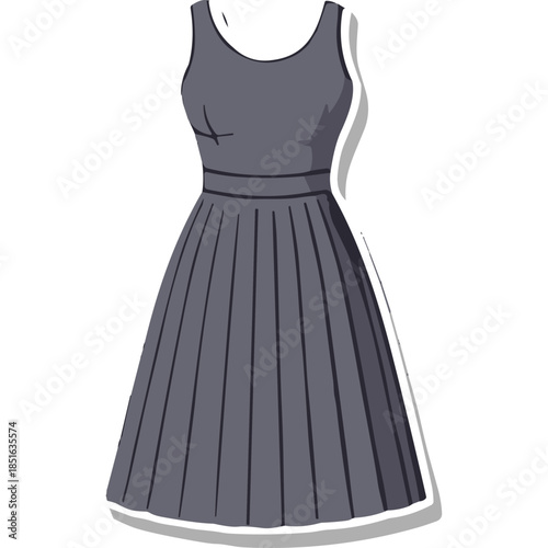 Simple Grey Sleeveless Pleated Midi Dress