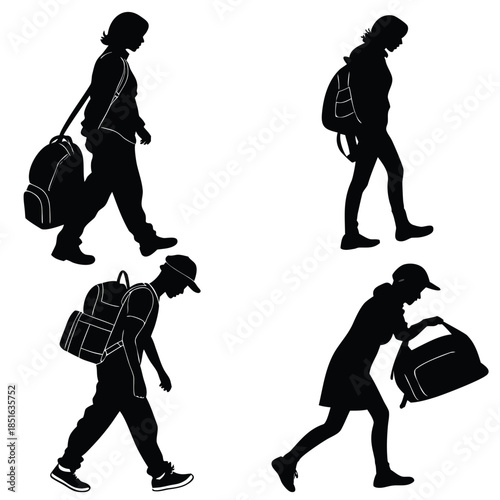 Silhouettes of people with backpacks