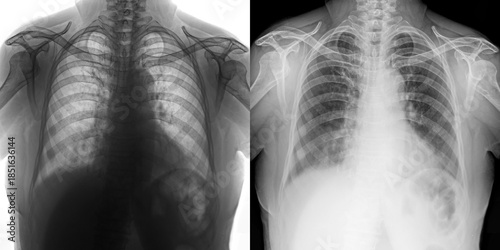 Bild auf Leinwand Chest Pa View X-Ray Radiograph Illustrating Lung Anatomy and Disease Indicators