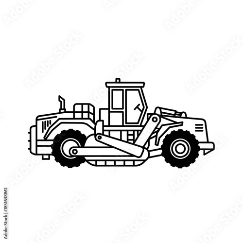 Heavy Construction Vehicle Bulldozer Line Art Illustration.