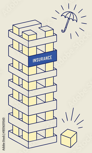 Insurance Jenga Tower Illustrates Risk Management and Stability.