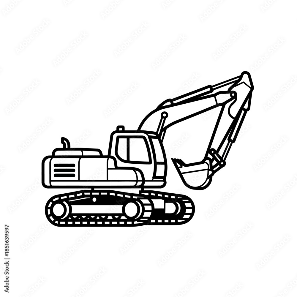 Naklejka premium Line Art Illustration of a Construction Excavator Machine.