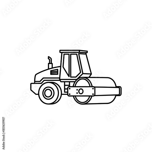 Simple Line Art Illustration of a Road Roller Machine.