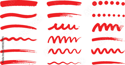 Red Paint Brush Stroke Set Textured Artistic Lines Vector Design Elements