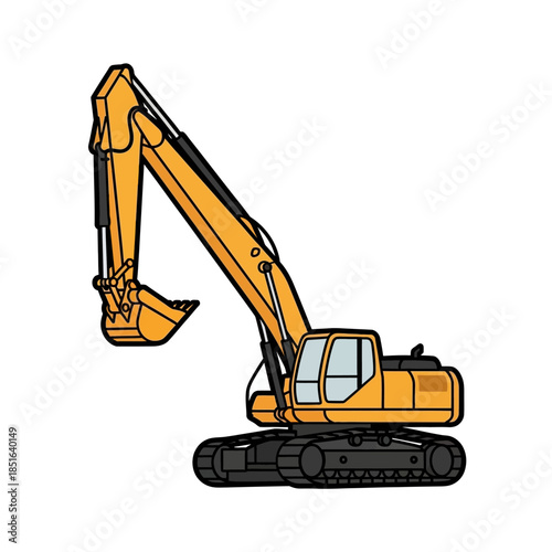 Yellow Excavator Machine Construction Vehicle Illustration.