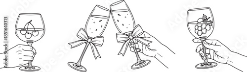 Hands Holding Glasses Vector Minimalist Celebration Line Art