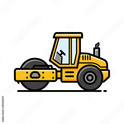 Yellow Steamroller Construction Vehicle Illustration.