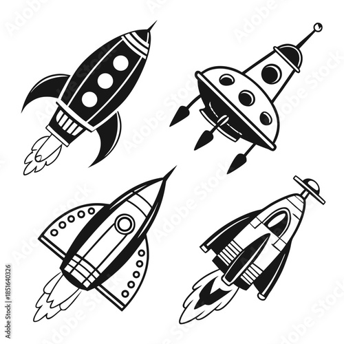 Collection of retro spacecraft illustrations