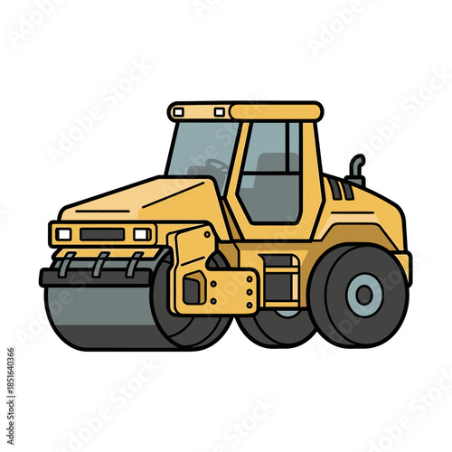 Yellow Steamroller Construction Vehicle Illustration.