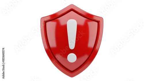 Quadro su tela Red shield with exclamation mark isolated PNG on transparent background, securit