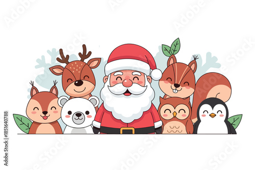 santa claus with friends animal