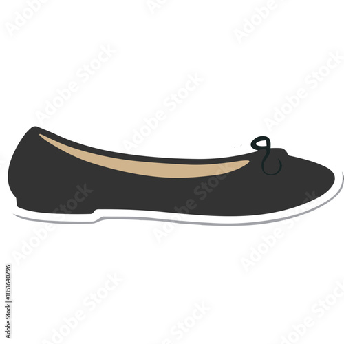 Sleek Black Ballet Flat with Bow Detail - Isolated Vector Art